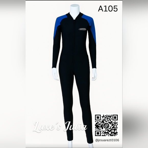 “Tilos Men’s Full Body Dive Skin Suit – Black & Blue – Size XL”
